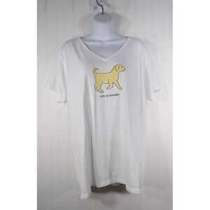 Life is Good Crusher Tee Life Is Golden Retriever Dog 100% Cotton Womens Size XL